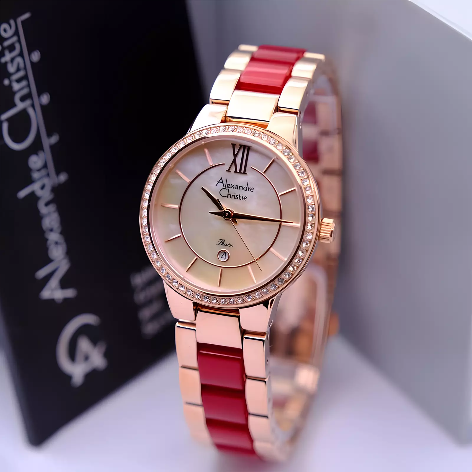 Alexandre Christie Passion Series - Jam Tangan Analog Wanita - Rose Gold Red - Stainless Steel - 2A94 LDBRGLNRE