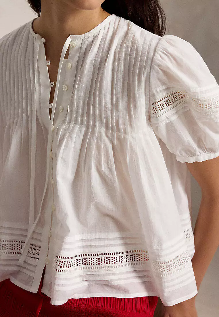 Lace-Trim Cotton Voile Top