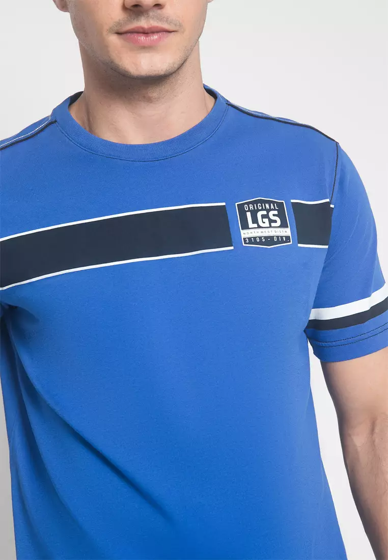 LGS - Kaos Casual - Kaos Pria - Logo - Biru - Slim Fit