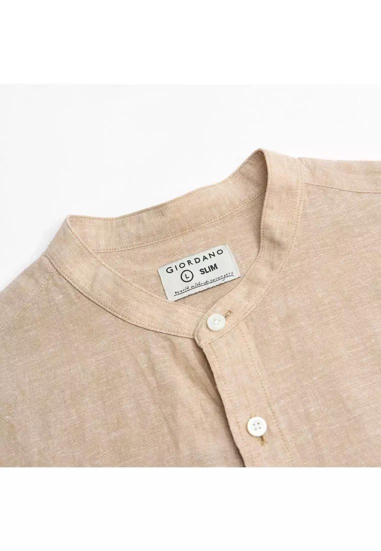 Men's Linen Cotton Slim Short Sleeve Shirt 01046214