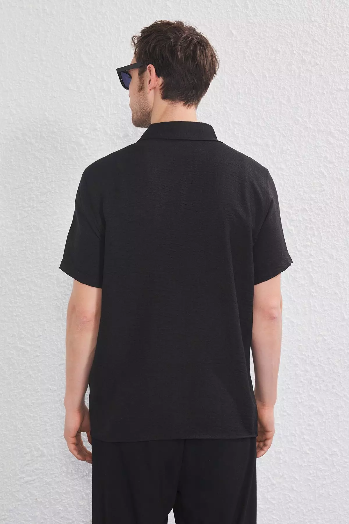 Black Regular Fit Linen Look Loose Loose Shirt TMNSS25GO00075