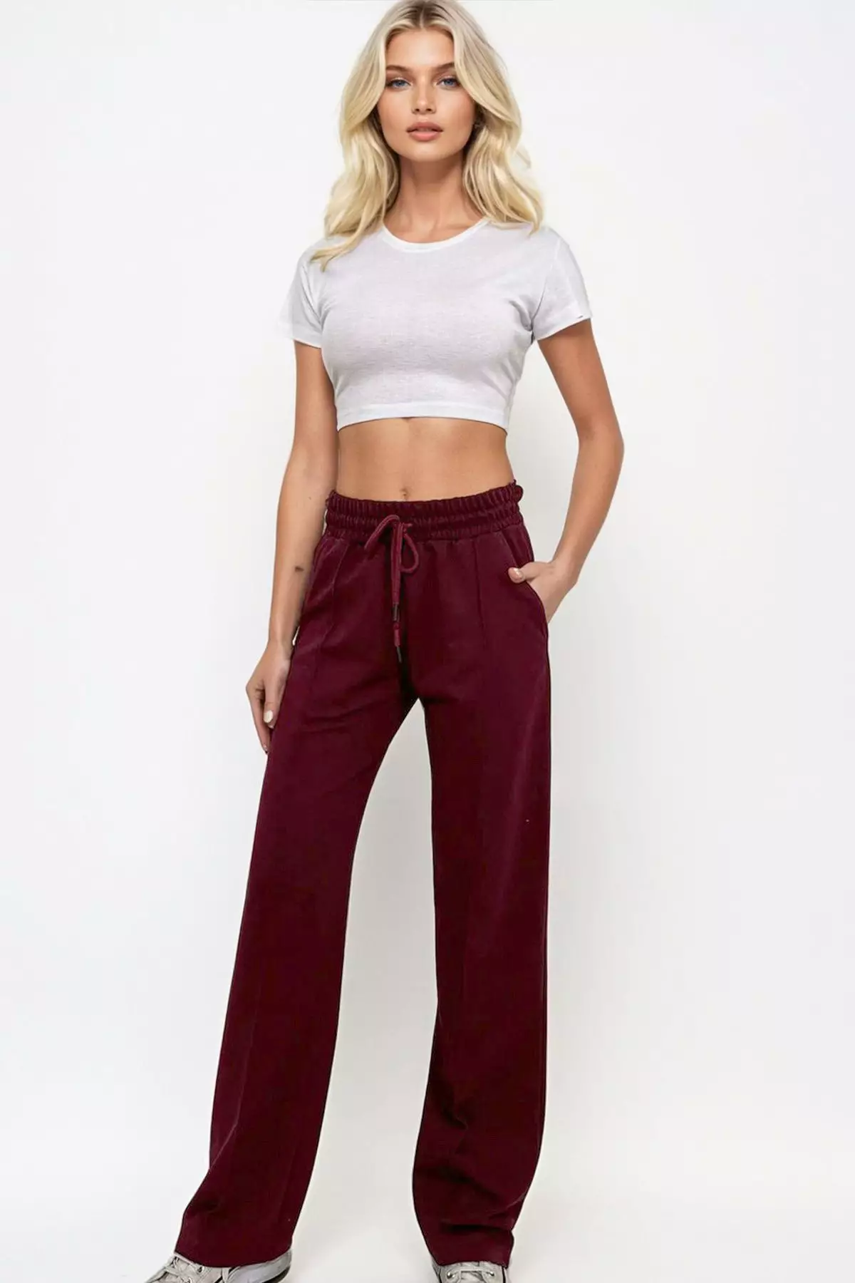Bordeaux Plain Regular Normal Waist Sweatpants