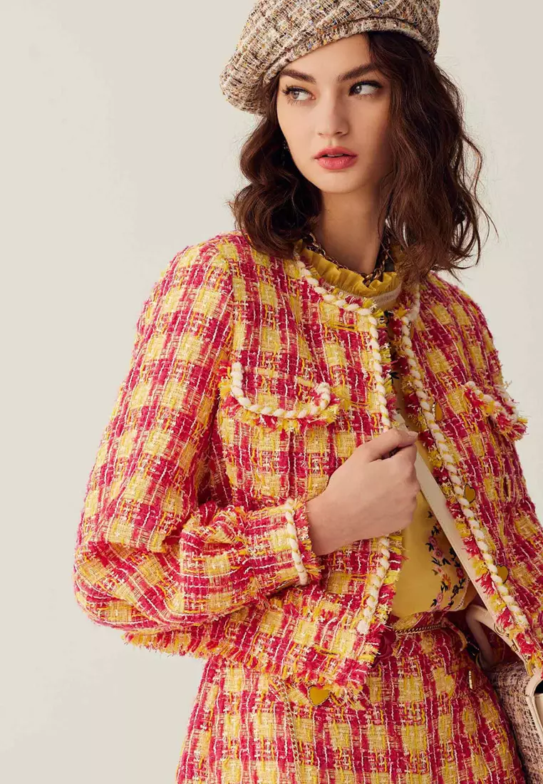 Yellow Red Checkered Tweed Jacket