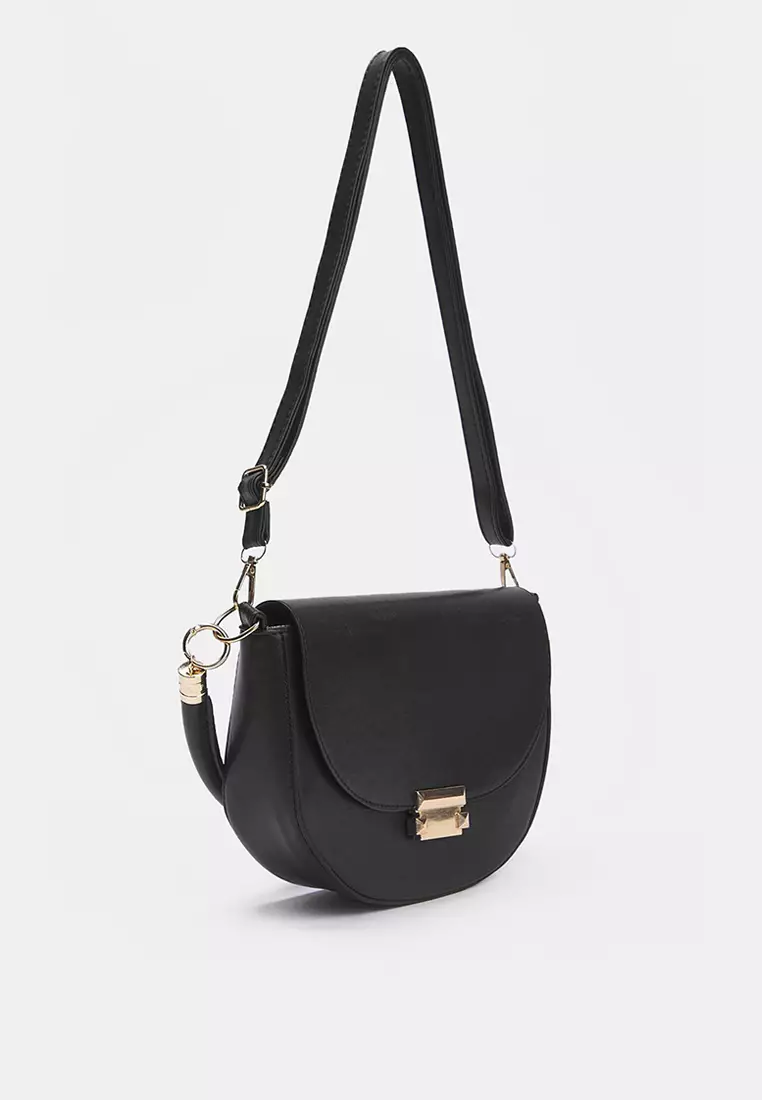 Black Metal Buckle Detailed Women's City Shoulder Bag Takaw26Oc00022