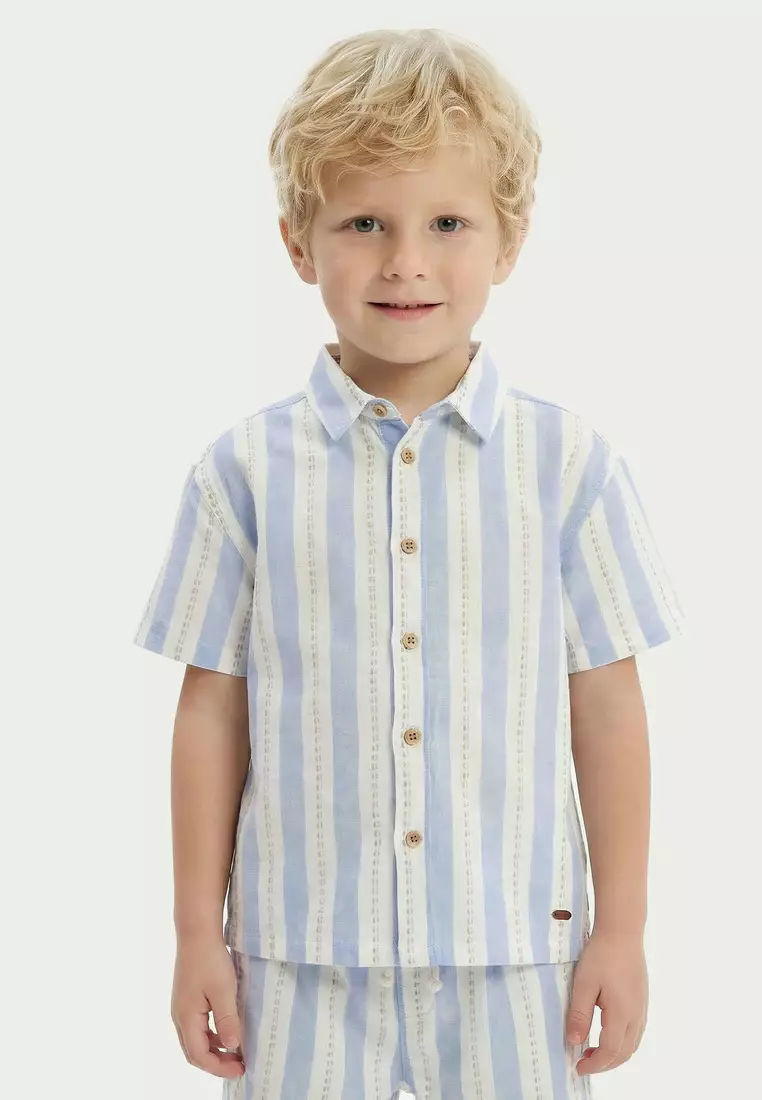 Babyshop Collared Short Sleeves Shirt And Shorts Set With Stripes