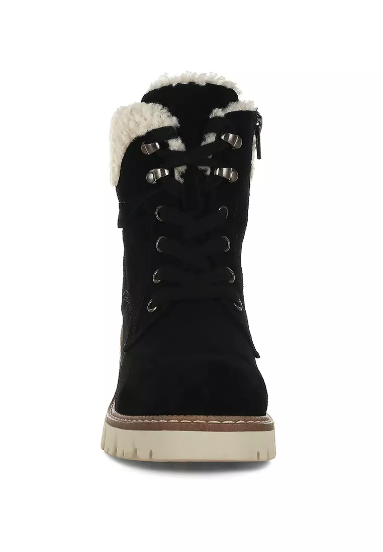 Fur Collar Chunky Ankle Boots in Black