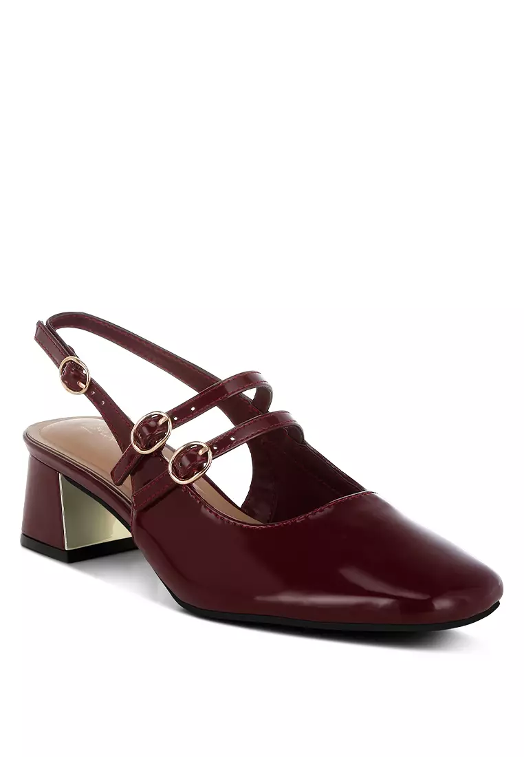 Block Heel Slingback Sandals in Red