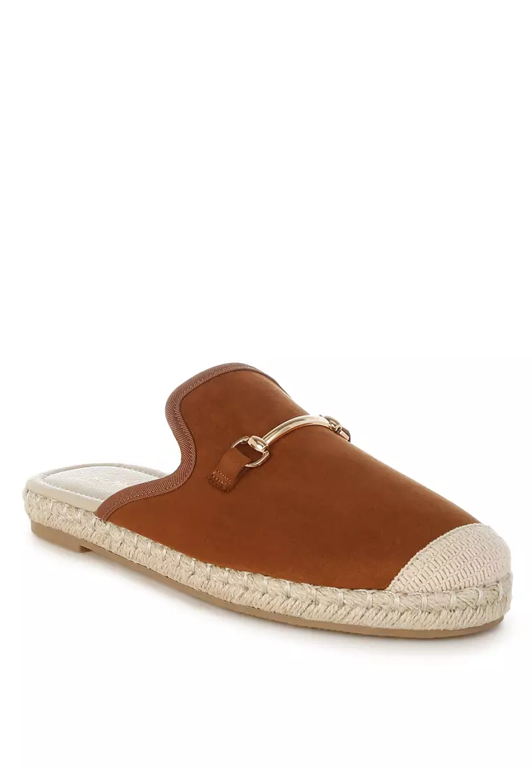Horsebit Detail Espadrilles Mules In Brown