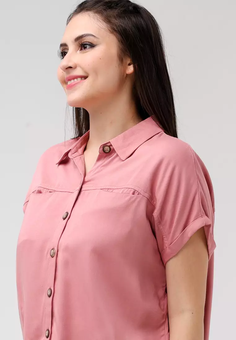 Single Twill Woven Short Sleeves Blouse