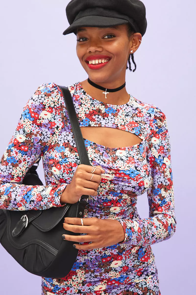 Gathered cut-out dress