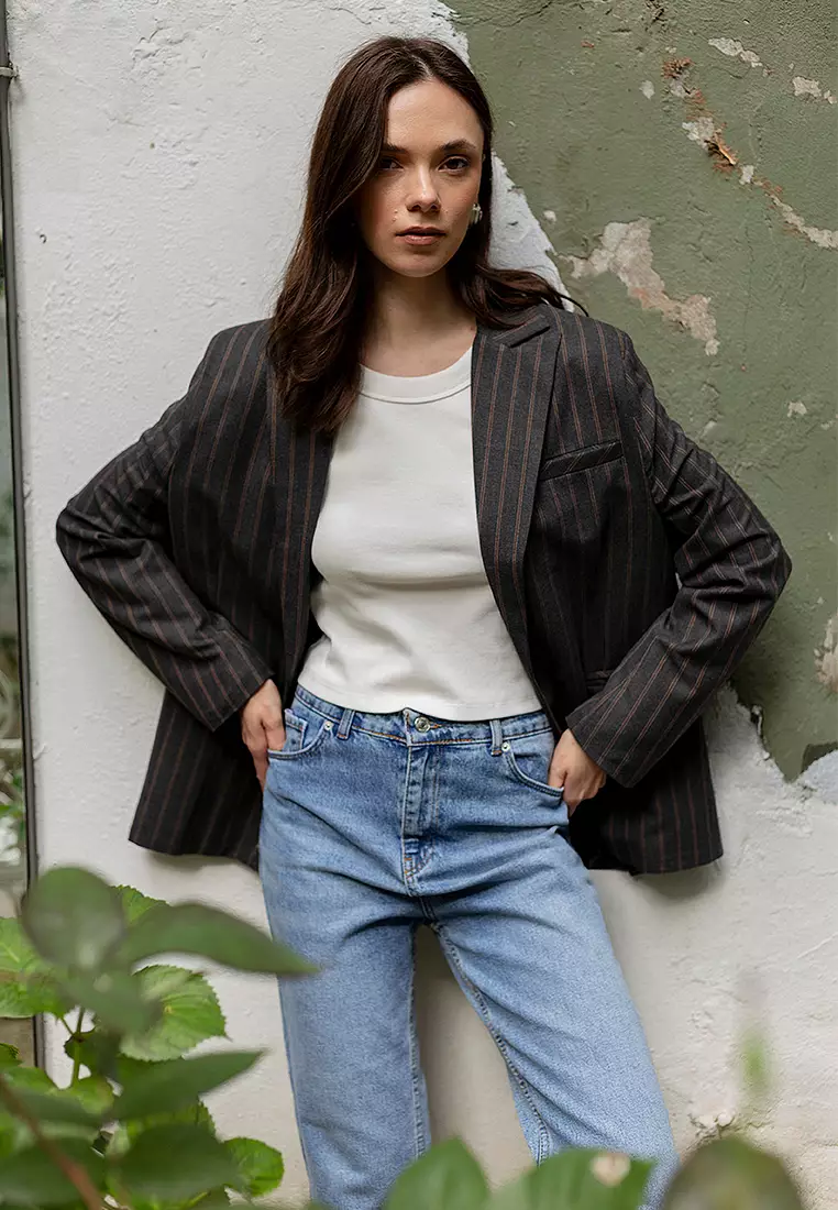 Striped Oversized Blazer Jacket
