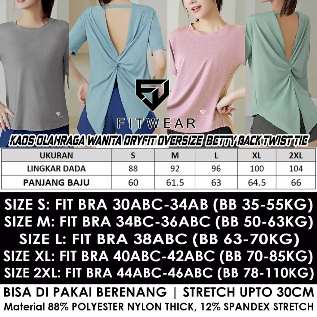 Fitwear - Kaos Olahraga Wanita FITWEAR DRYFIT OVERSIZE BETTY BACK TWIST TIE S/S - QUEEN BLUE