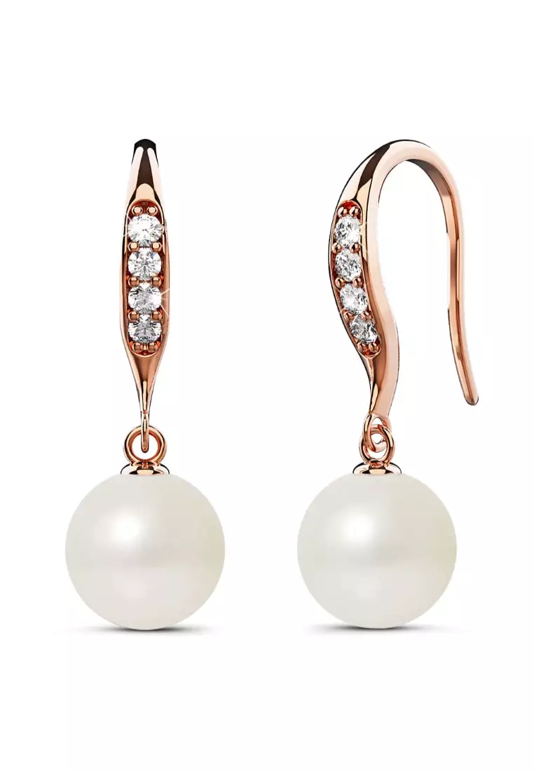 KRYSTAL COUTURE Chivalry Pearl Drop Earrings Embellished with Swarovski® Crystal Pearls-Rose Gold/Pearl White