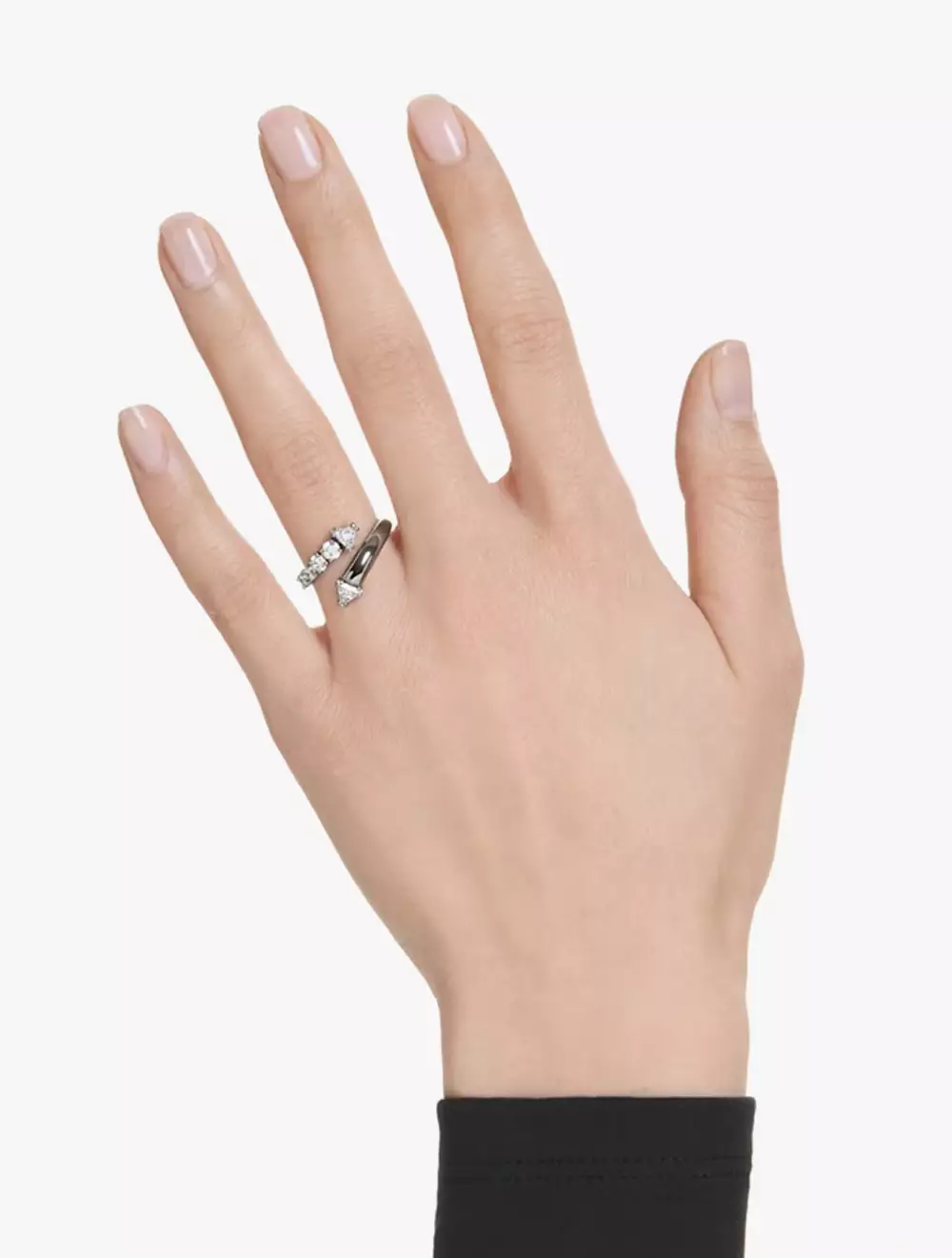 Sublima Open Ring, Mixed Cuts, White, Ruthenium Plated