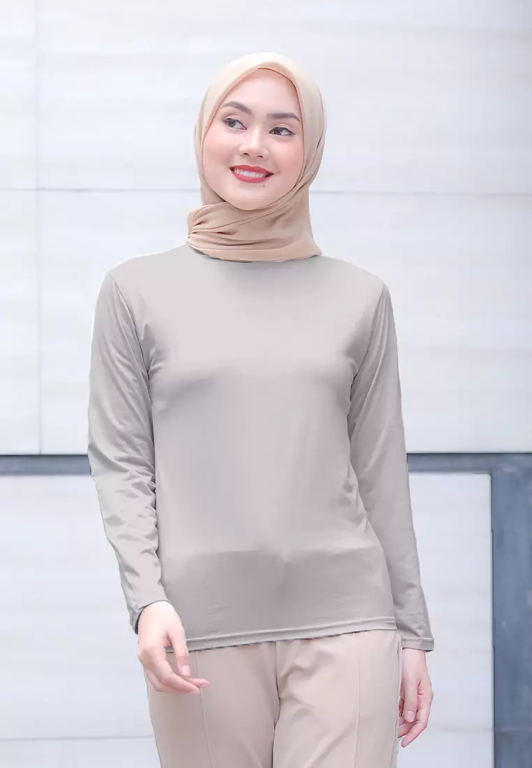 Cotton Bee - Manset Lengan Panjang Aneisha Inner Rayon - Sky Grey - L 