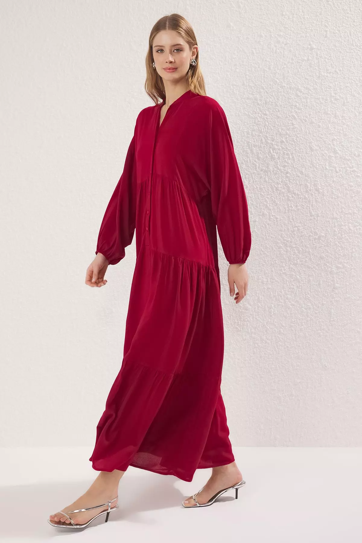 Burgundy Viscose Woven Dress TCTSS24EB00221