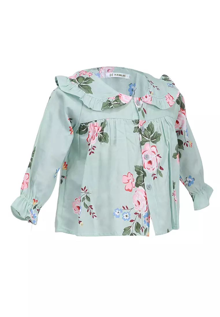 Octavia Atasan Anak Perempuan Blouse Remple Long Sleeve Motif Bunga Material Cotton ORIGINAL - Green