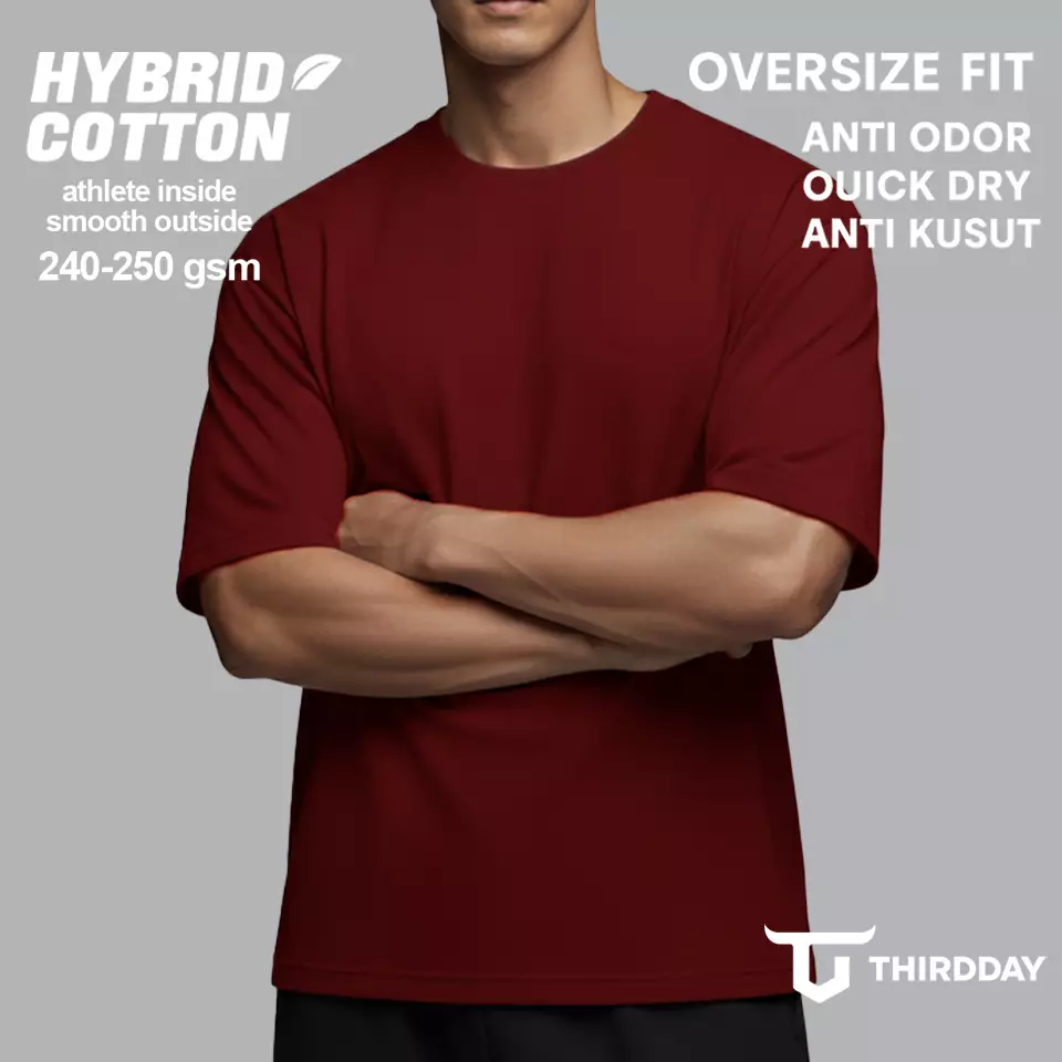 THIRDDAY Kaos Oversize Gym Tebal 250gsm Hybrid Cotton Polos Maroon MTY76