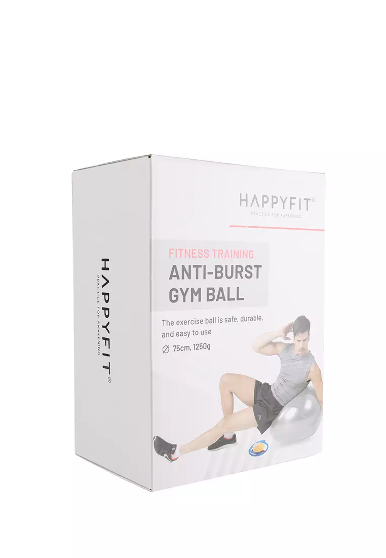 HAPPYFIT Anti Burst Gym Ball w/ Hand Pump 75 cm - Grey