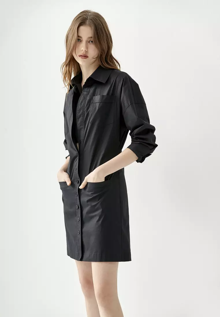 Button Front Long Sleeve Shirt Dress