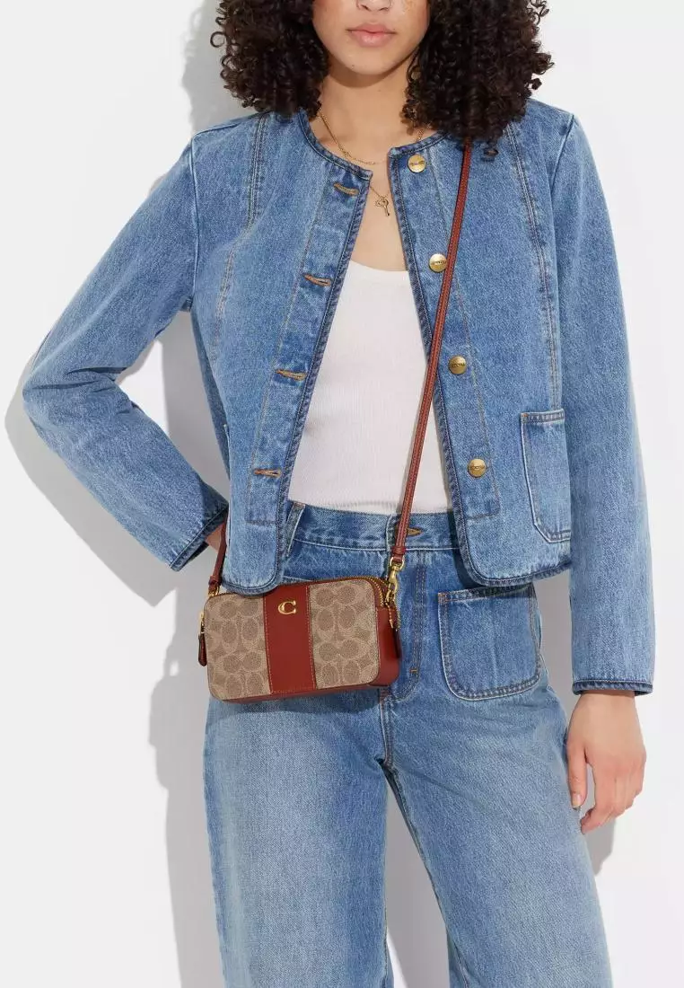 Coach Kira Crossbody In Colorblock Signature Canvas Tan Rust