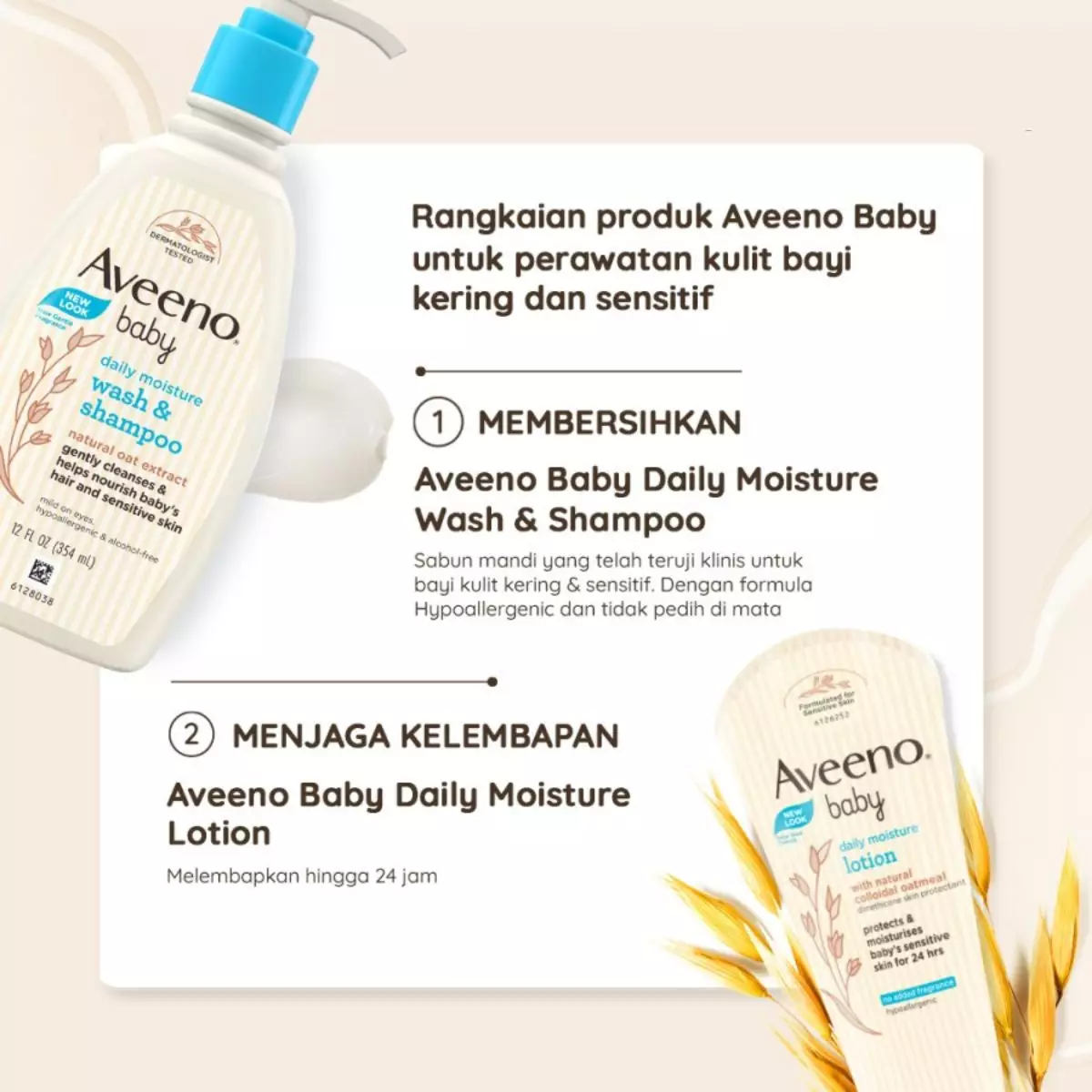 Aveeno® Baby Daily Moisture Wash & Shampoo 354ml - Sabun & Sampo Bayi 354ml