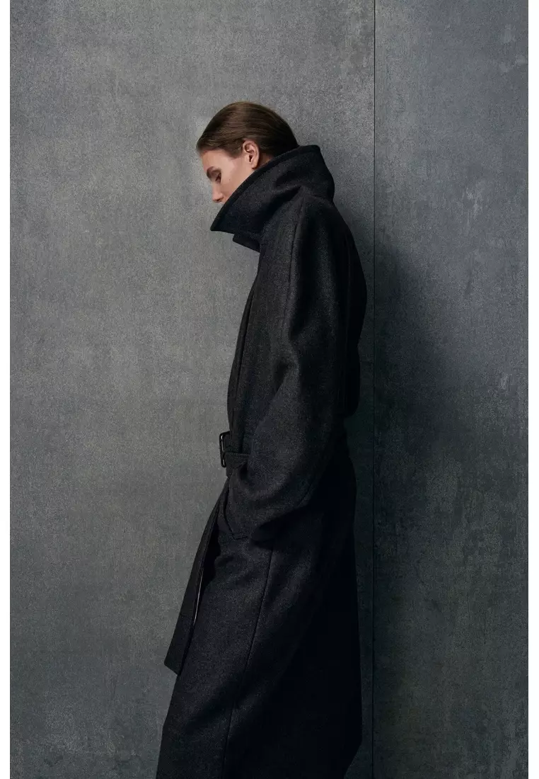 TAILORED BELTED WOOL-TWILL COAT