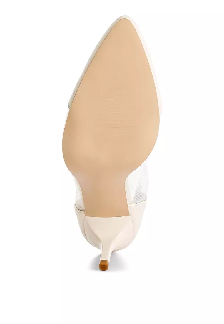 Pompa Tali Pergelangan Kaki Ujung Runcing Krem