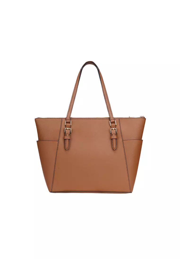 Charlotte Large Saffiano Leather Top-Zip Tote Bag in Brown 35T0GCFT7L