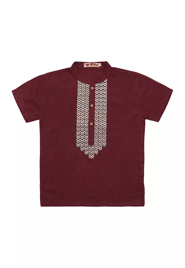 Baju Koko Anak Laki Bordir Ultra Maroon Setelan - FOREVER