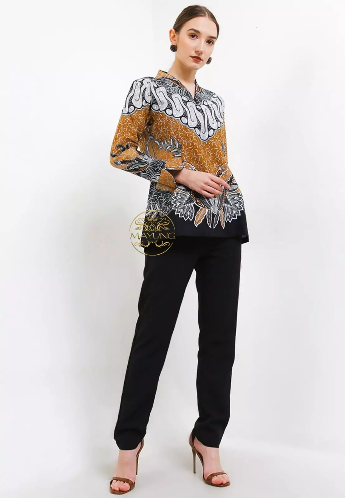 Blouse Batik Gelung Oranye Premium Slimfit Elegant