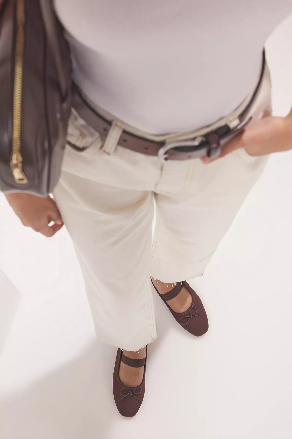 Brown Bow Almond Toe Mary Jane Women's Ballerina Flats Takss25Be00038