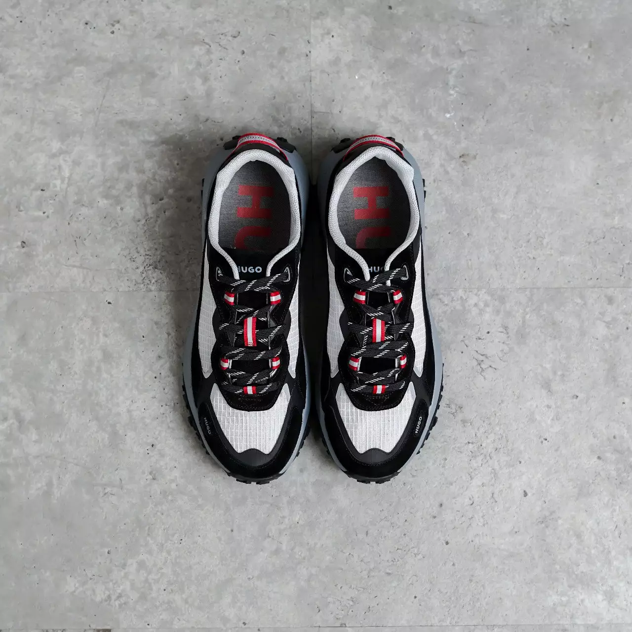 Sepatu HUGO BOSS HUGO GOIST MULTI GREY BLACK SNEAKER 100% ORIGINAL