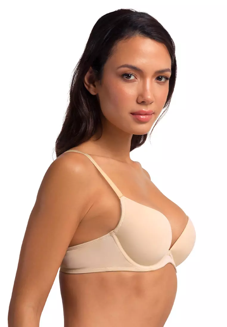 FLORIE Women's Push Up Bra Plunge 3/4 Cup Underwired Demi T-shirt Bras, Pack of 2, Red Beige