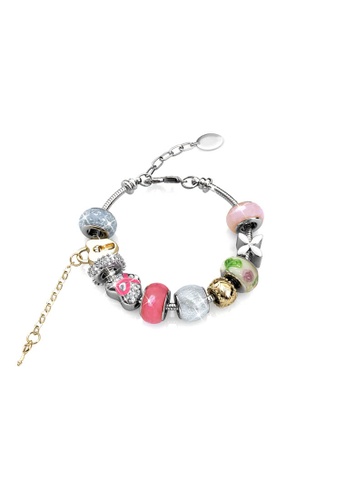Her Jewellery pink and silver and gold Mylady Charm Bracelet (Pink) - Made with premium grade crystals from Austria HE210AC71CKQSG_1