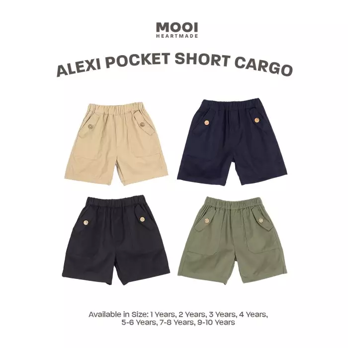 Mooi Celana Pendek Chinos Cargo Anak Alexi Pocket Short Cargo Chinos - Black