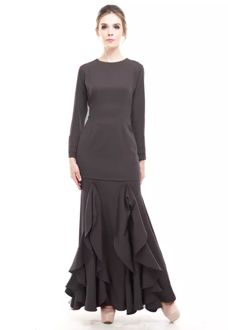 Zerra Kurung Modern Ruffle Skirt in Dark Brown