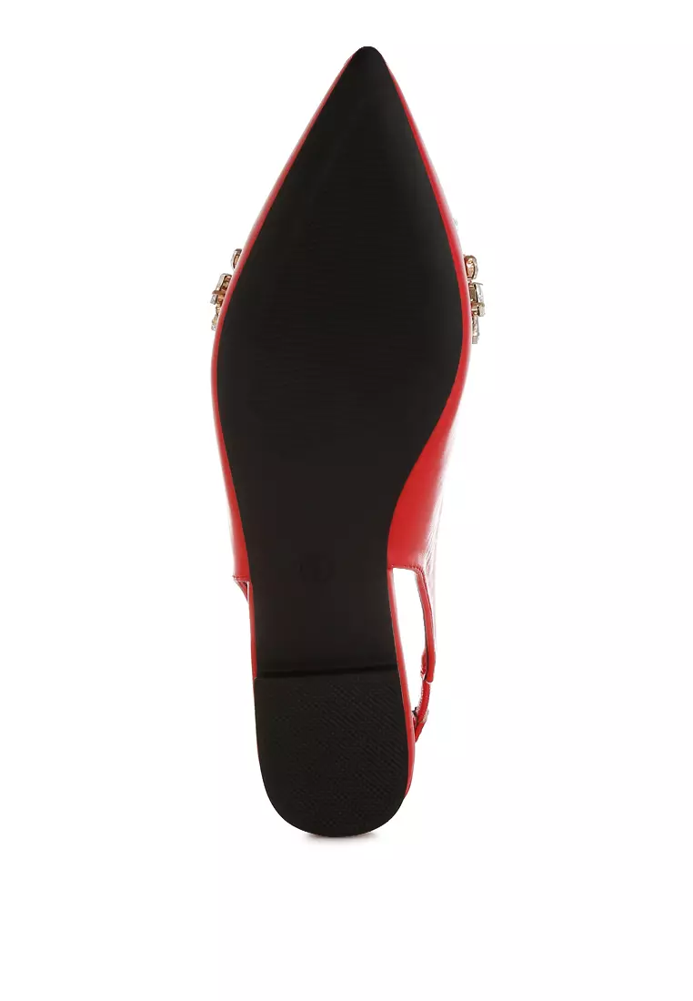 Diamante Embellished Flat Sandals in Red