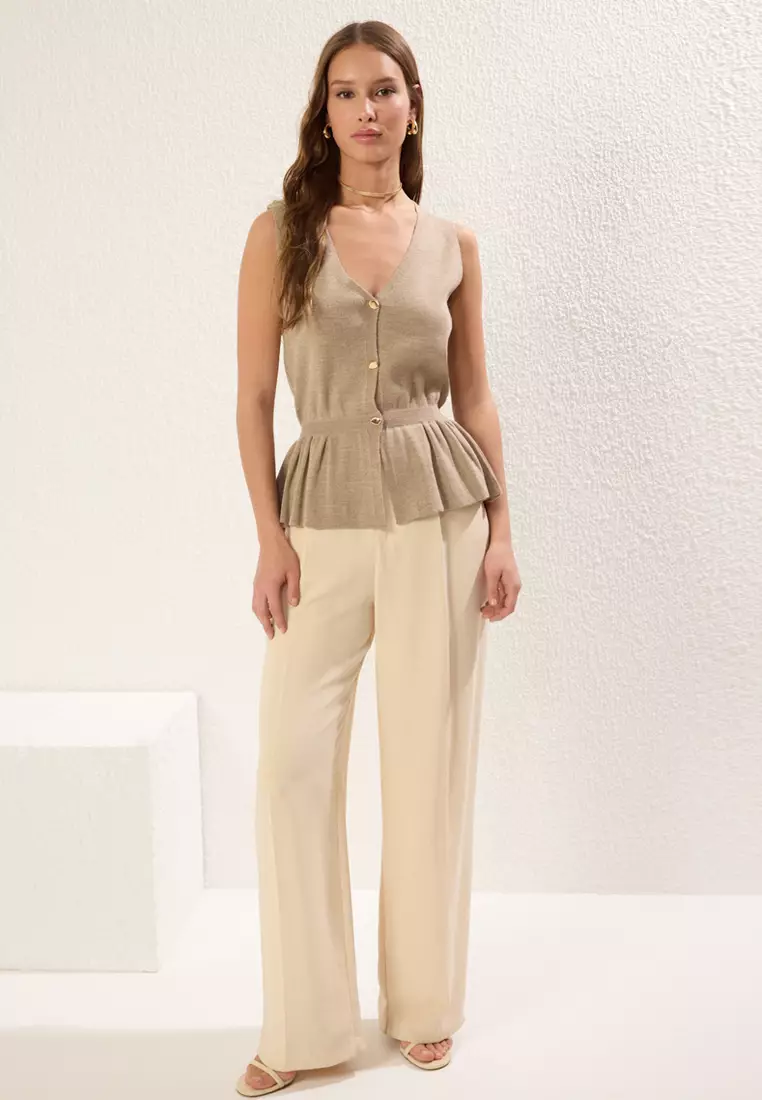 Mink V Neck Peplum Vest