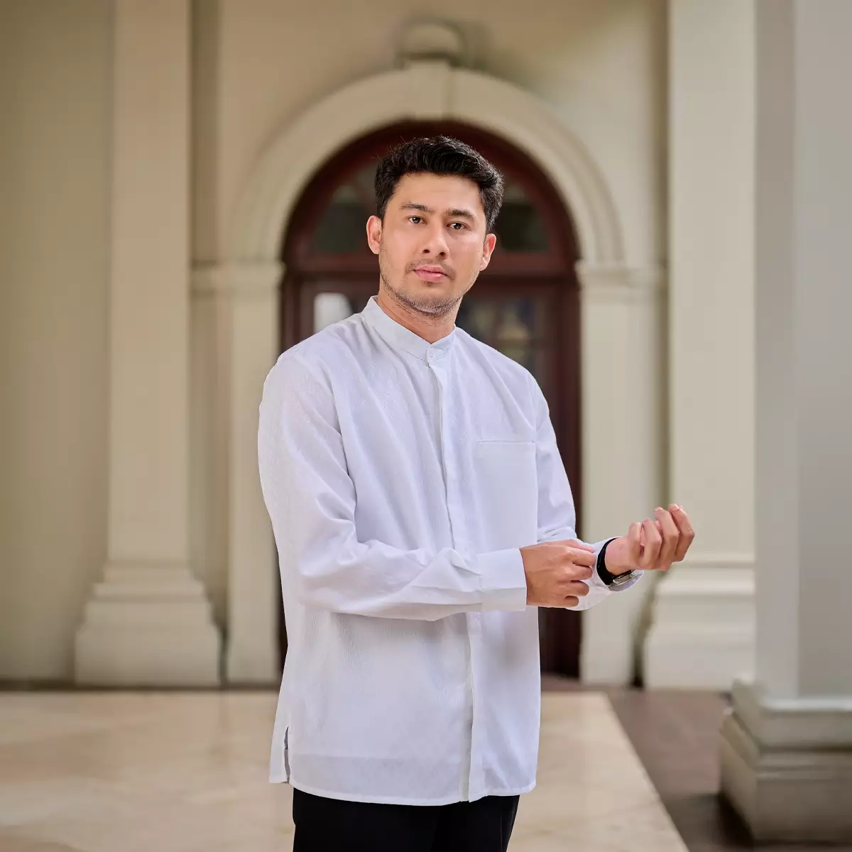 ZM Zaskia Mecca - Elgin Snow Kemeja Koko Pria Lengan Panjang - White Series - Edisi Binar Samudra