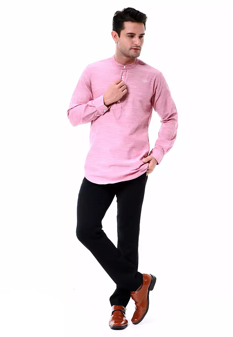 Leopold Atasan Pria Kemeja Polos Setengah Kancing Long Sleeve Simple Design Material Cotton ORIGINAL - Soft Maroon