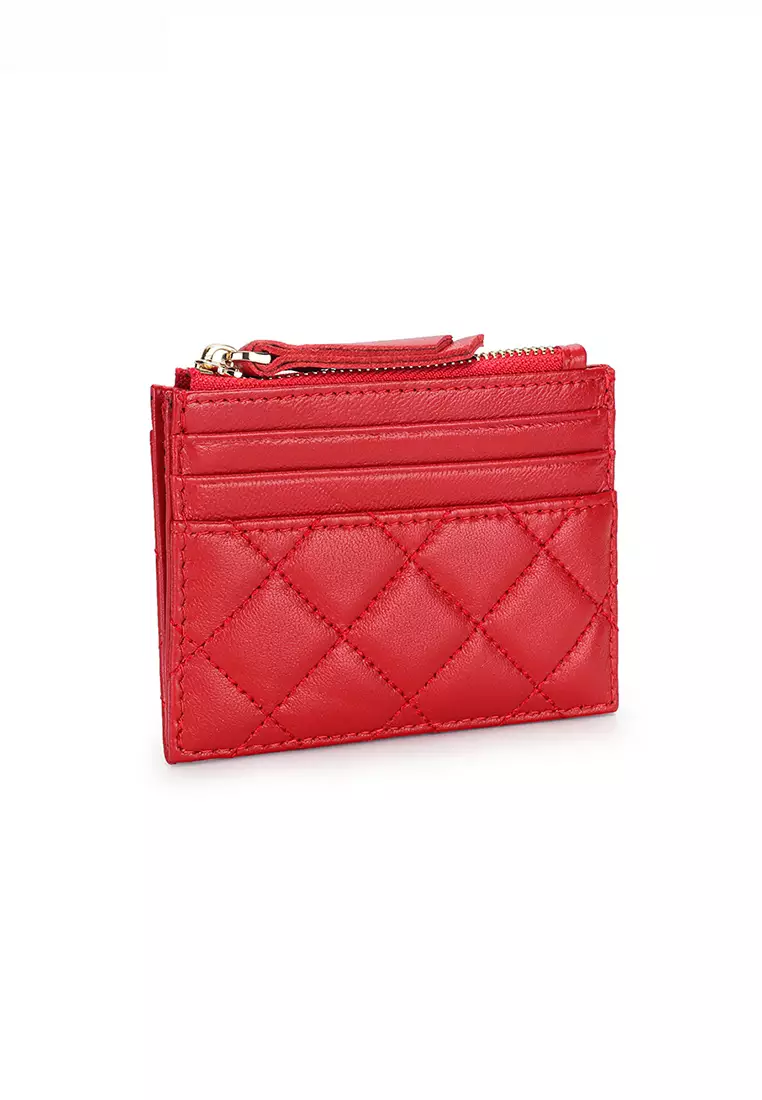 Quilted Sheepskin Card Holder Zip Purse JW YT-09