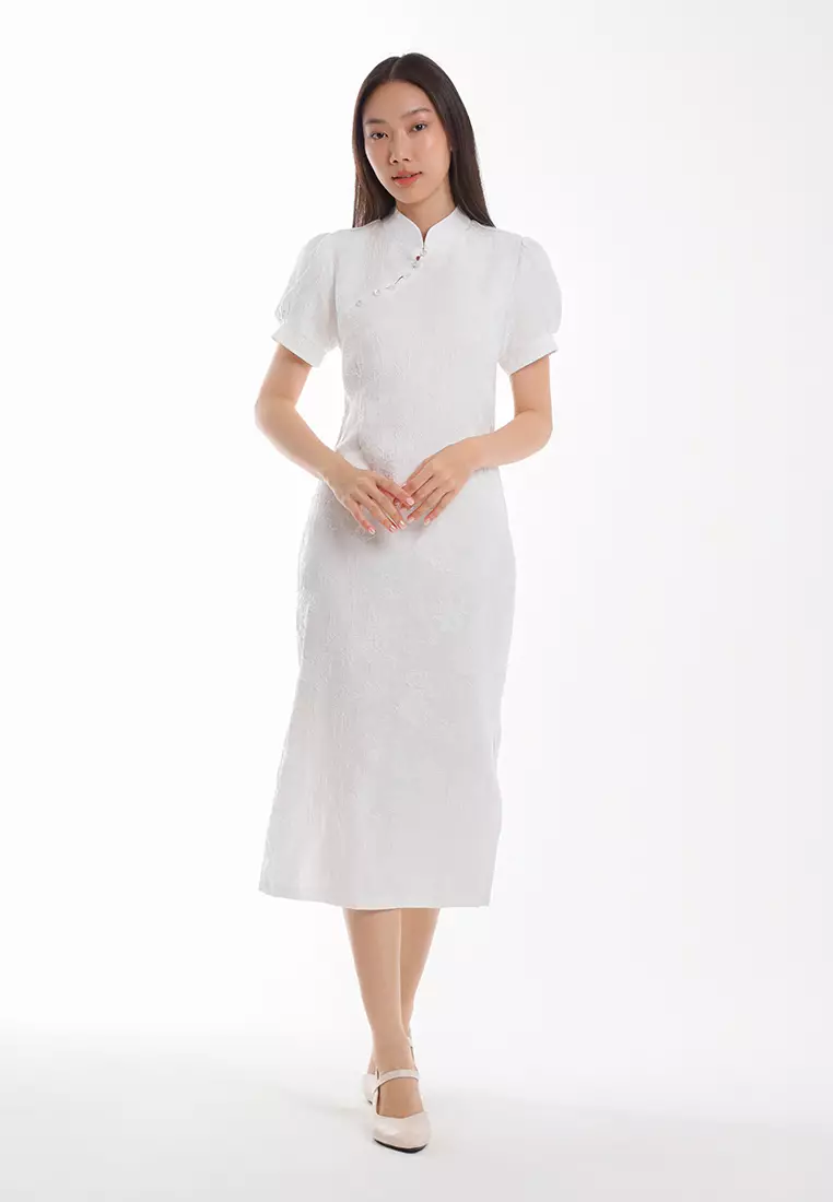 Forest Ladies CNY Cheongsam Short Sleeve Dress - 885129-02White