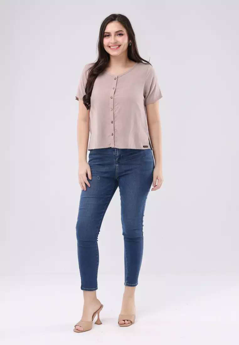 Woven Plain Rayon Short Sleeves Blouse