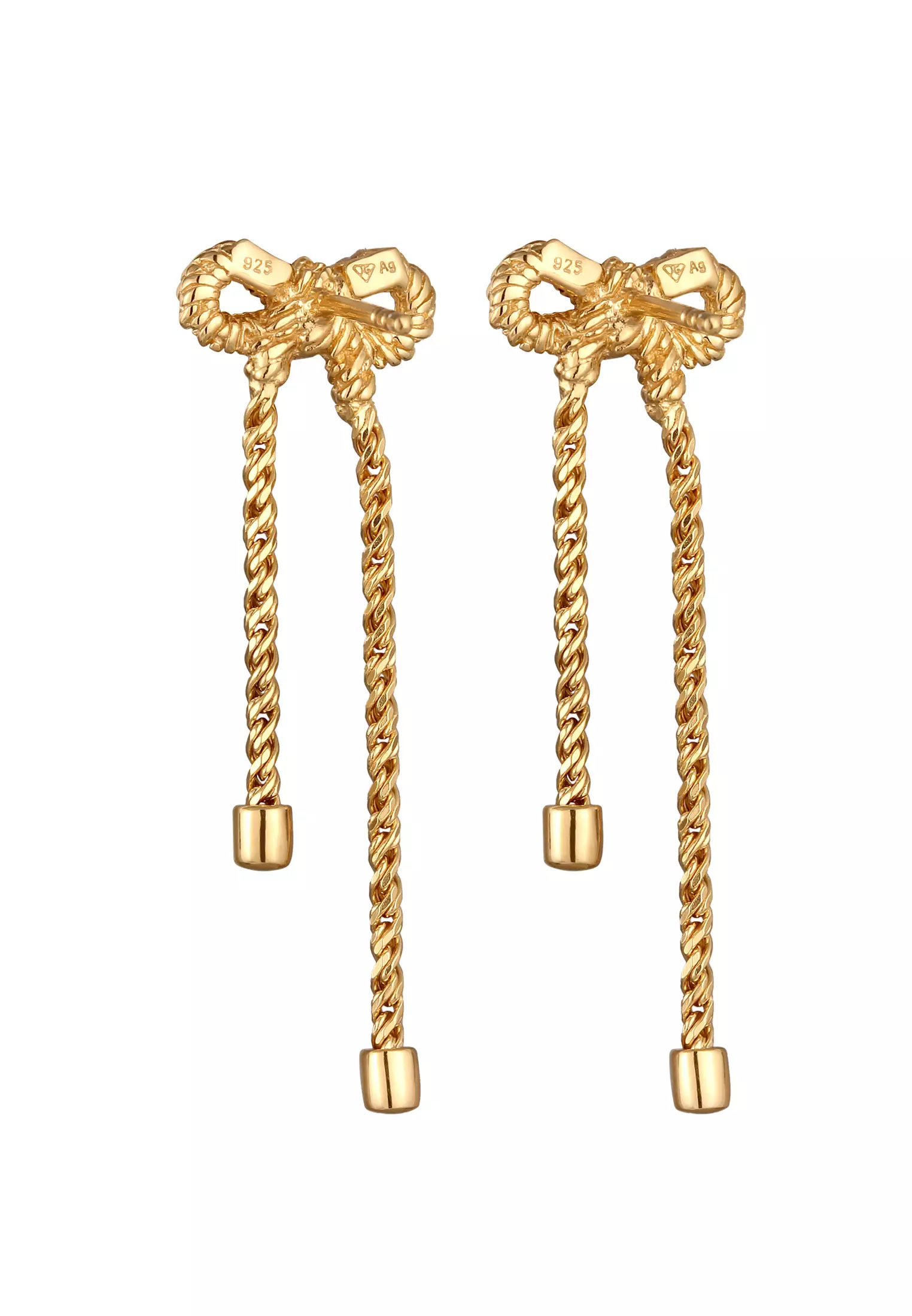 Earrings Stud Bow Chain Look In Gold Plated