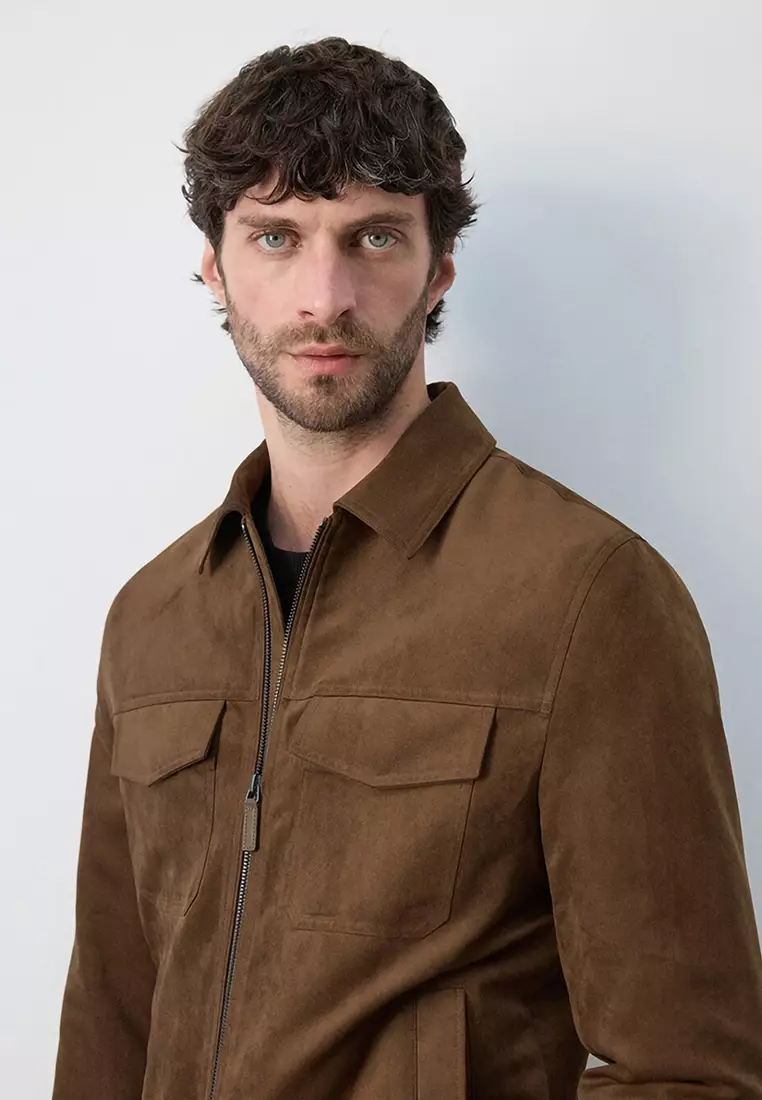 Suede-Effect Jacket with Pockets