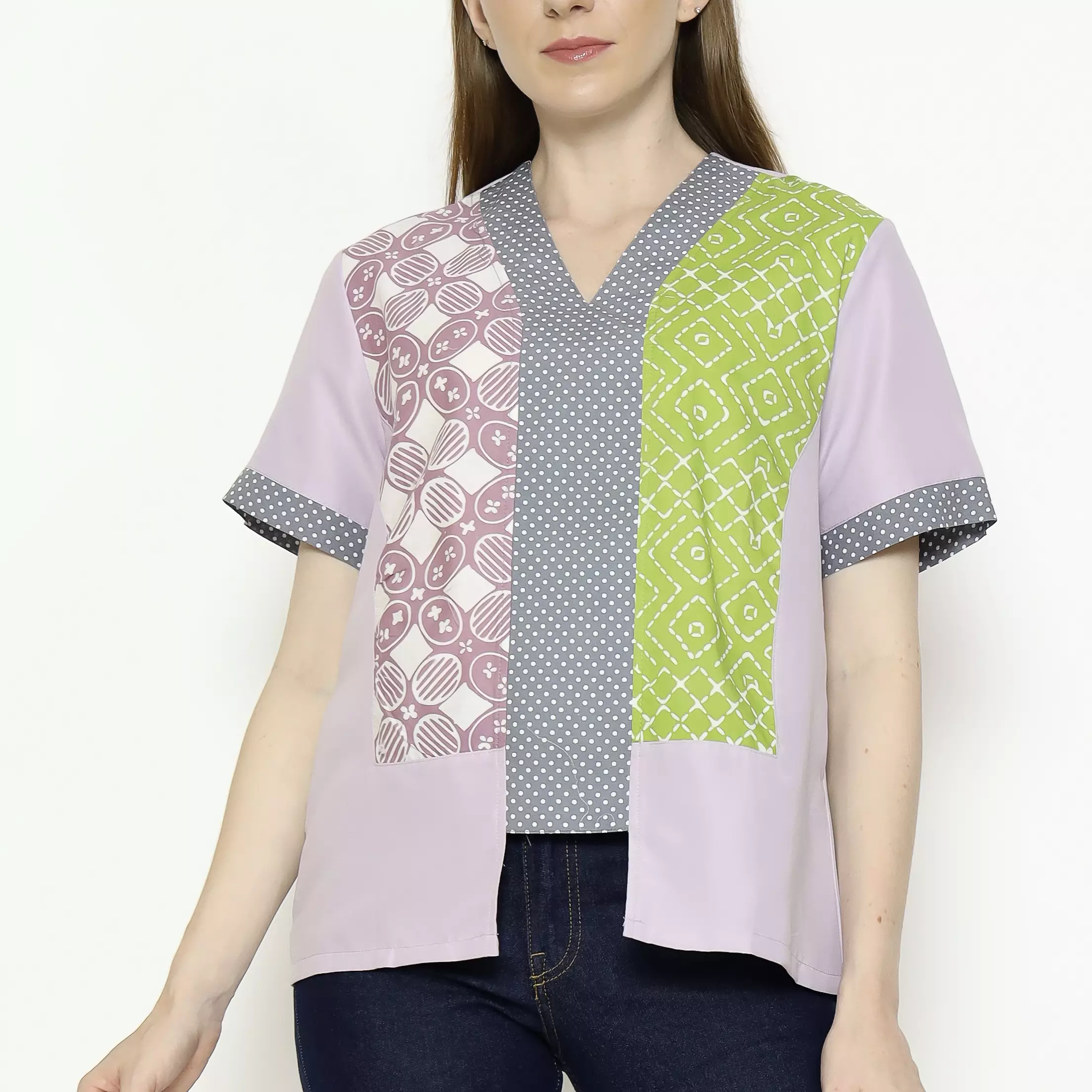 Blouse Batik Wanita - Bhatara Batik Michela - Atasan Batik Modern Lengan Pendek