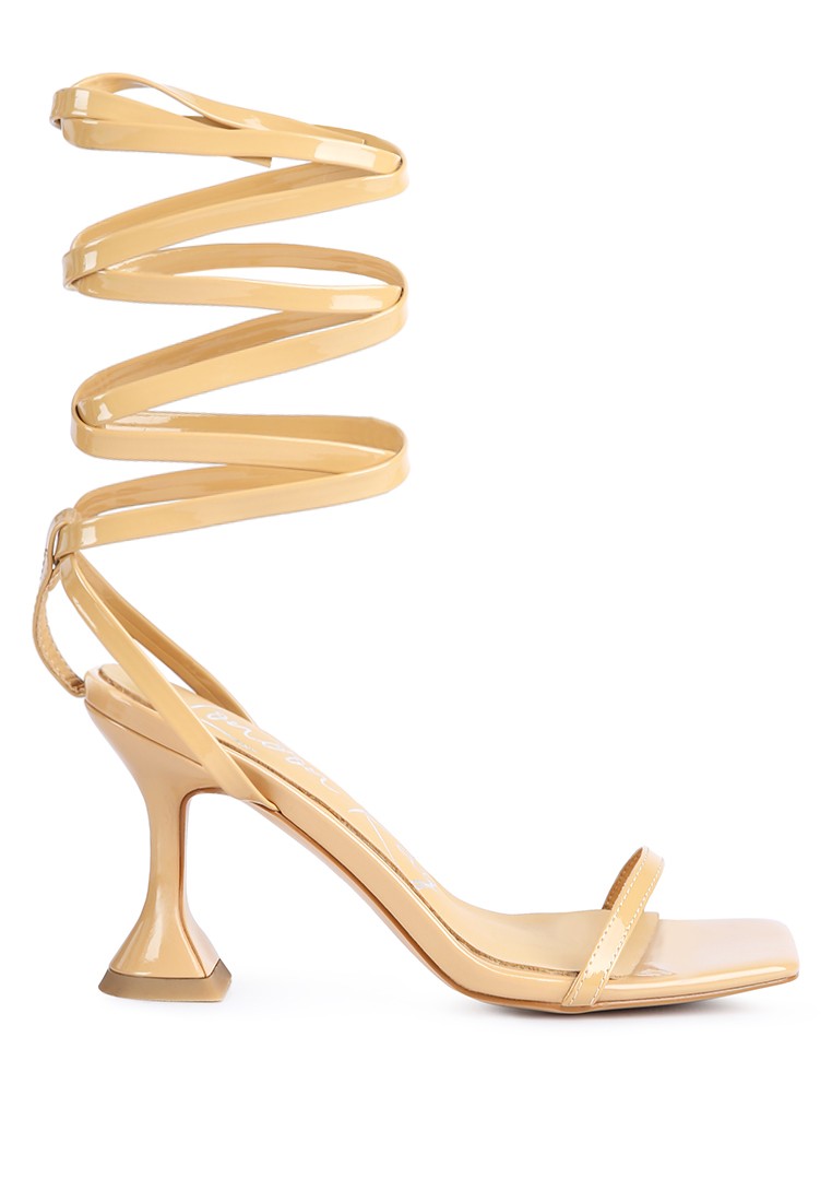 Nude Strappy Tie Up Spool Heel Sandals
