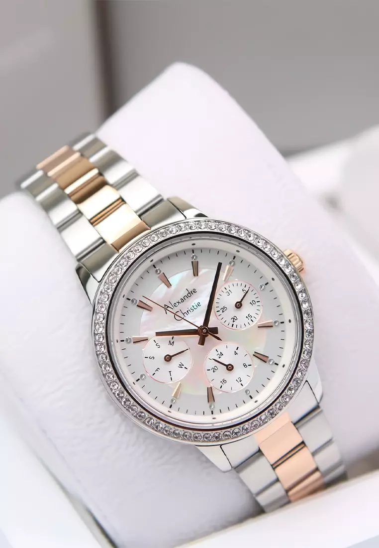 Alexandre Christie 2A53 BFBTRSL - Jam Tangan Analog Wanita - Silver Rosegold Stainless Steel