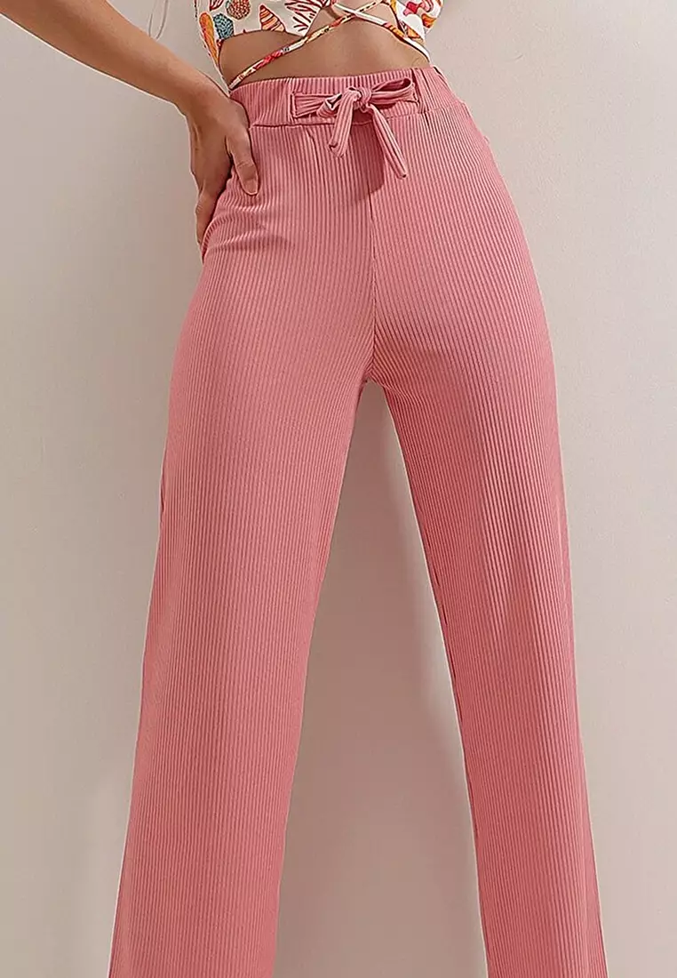 Wide leg trousers with tie - Pink